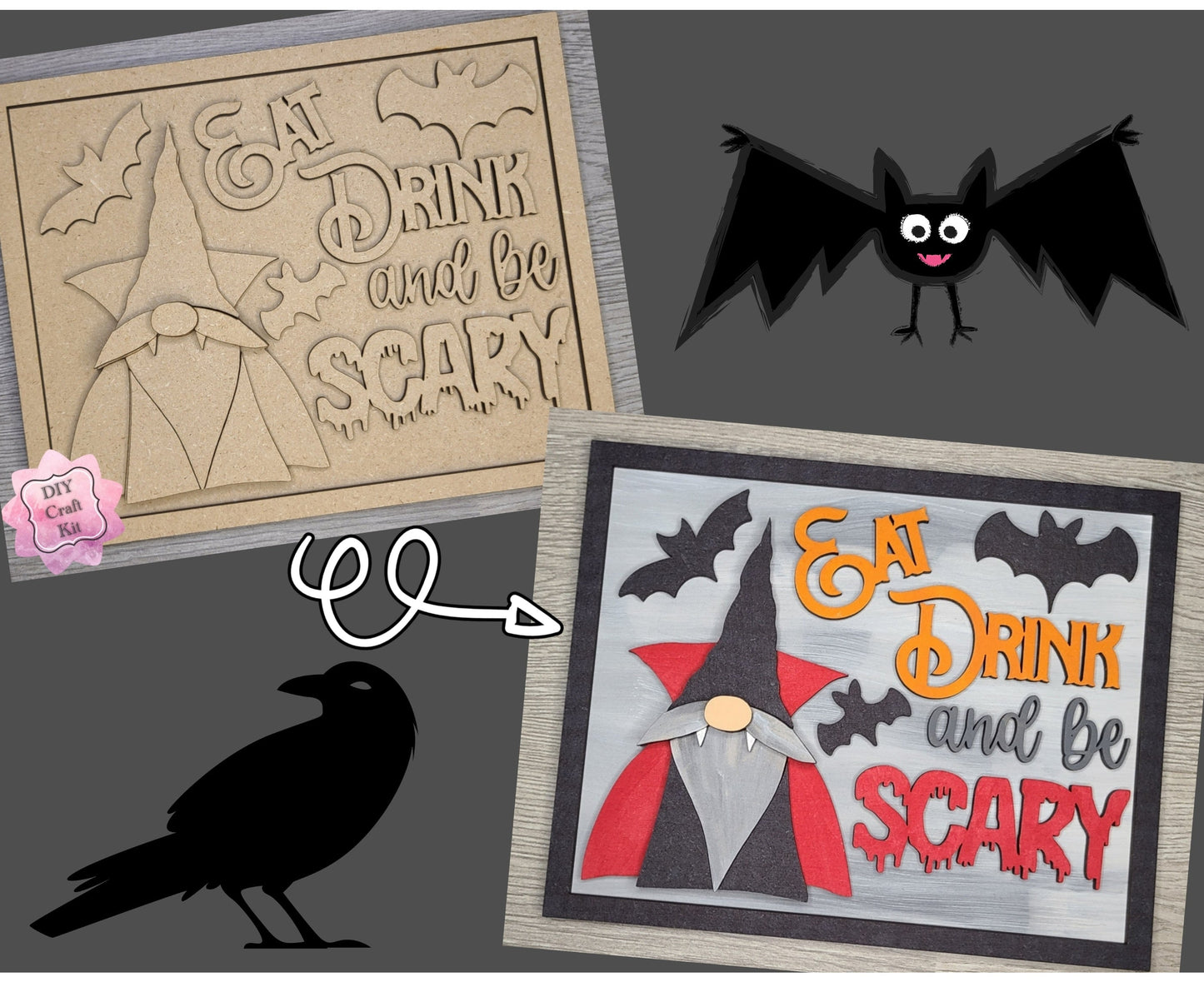 Eat, Drink be Scary | Vampire Halloween Gnome | Halloween Decor | Halloween Crafts | DIY Craft Kits | Paint Party Supplies | #3049