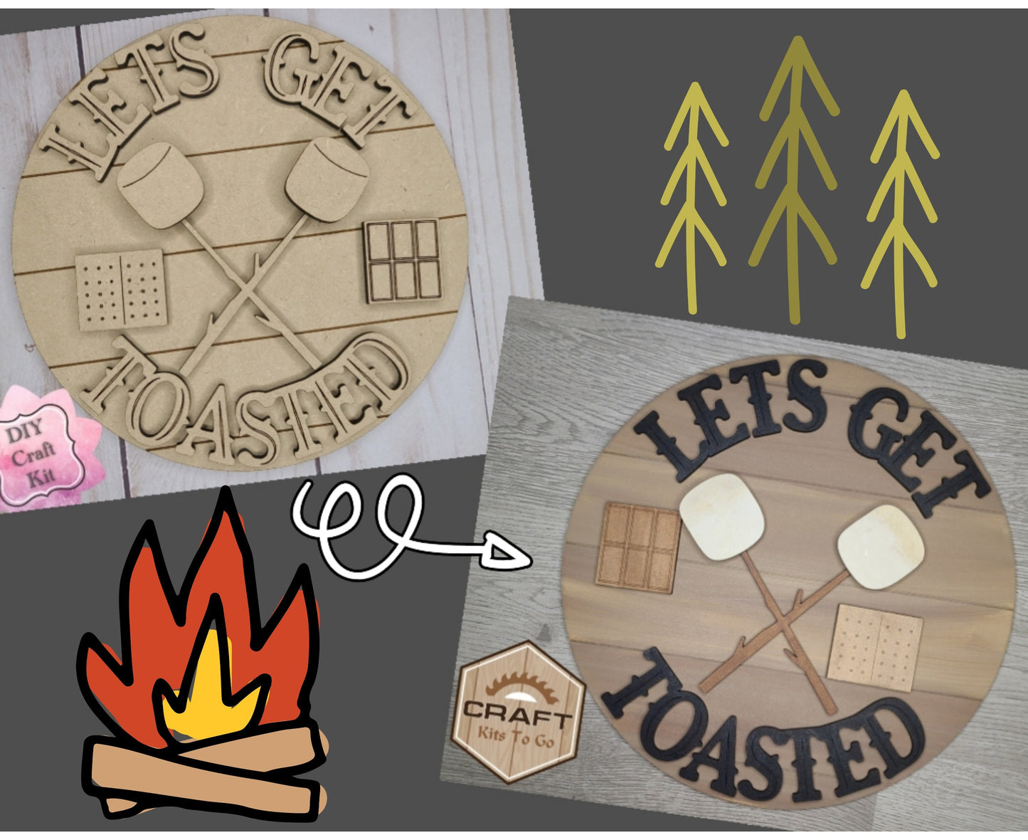 Lets Get Toasted | Yard Sign | Camping Crafts | Outdoors | DIY Craft Kits | Paint Party Supplies | #2581