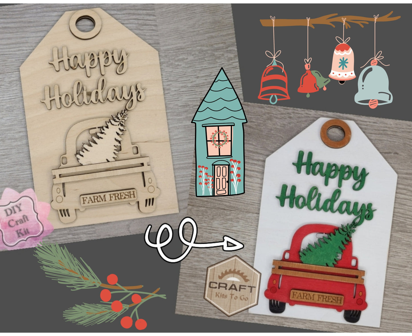 Happy Holidays Christmas Truck Tag | #5030