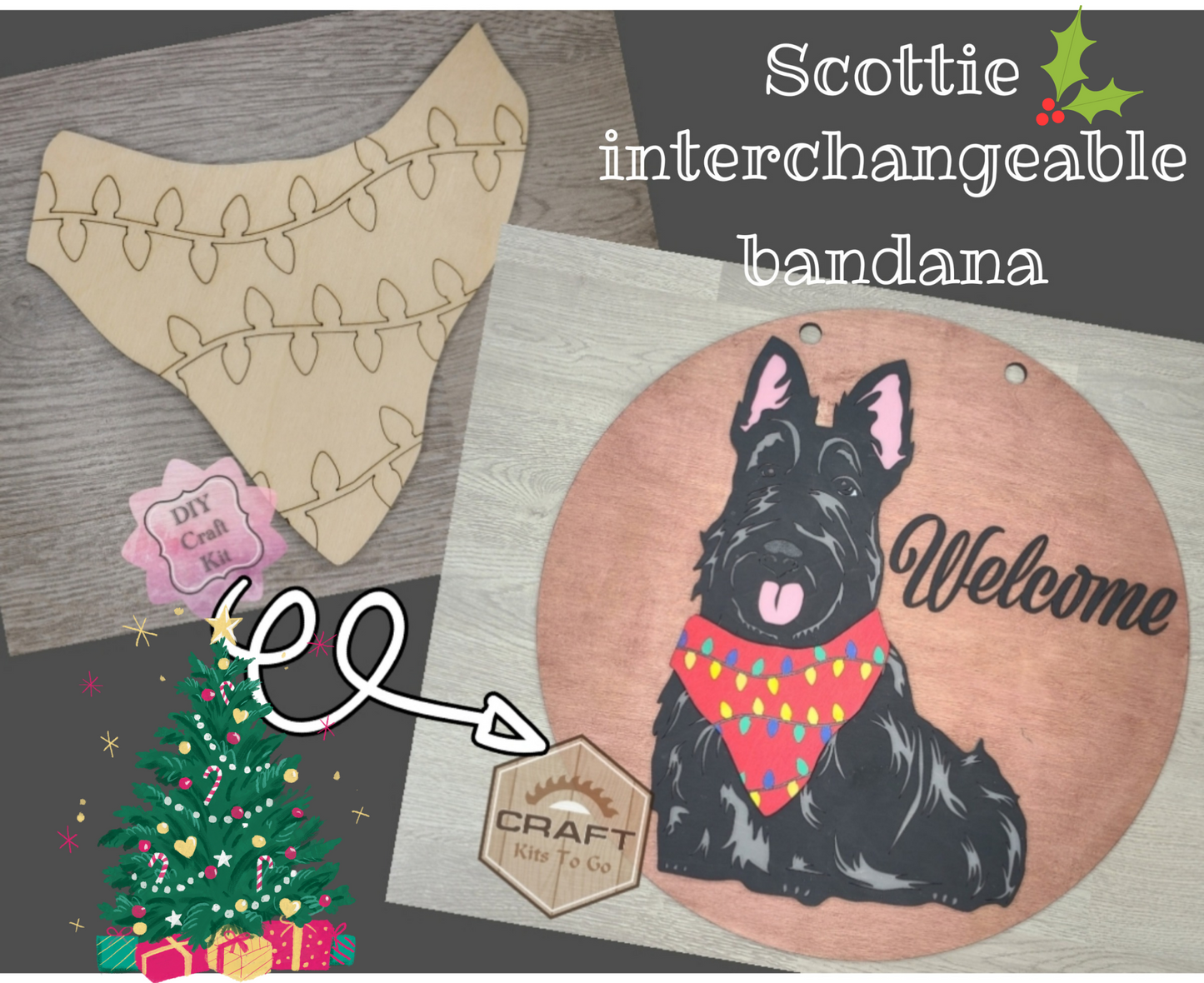 Scottie Interchangeable Sign | CHRISTMAS BANDANA | #200005