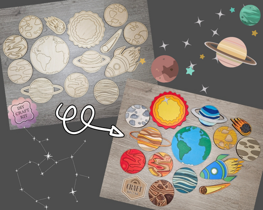 Space Set Craft kit | Space | Outer Space | Kids Crafts | Wood Shape Cutout | #2224 - Multiple Sizes Available - Unfinished Wood Cutout Shapes