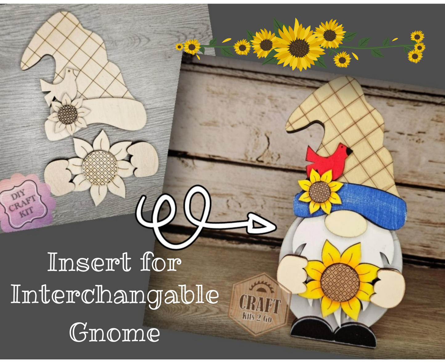 Interchangeable Gnome | BOY SUNFLOWER TOPPER | #200002-13