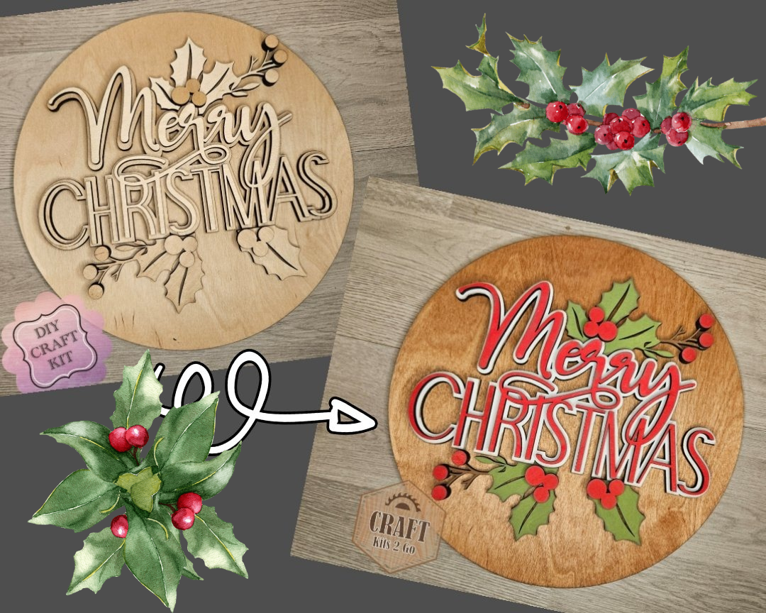 Merry Christmas Holly Sign | #4630