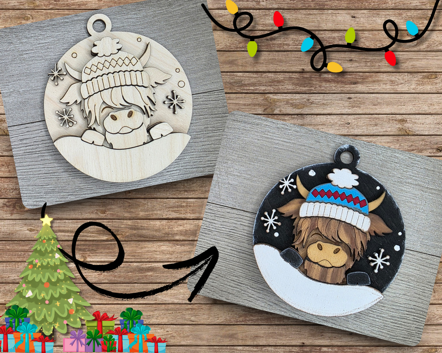 Winter Highland Cow Ornament | #5017