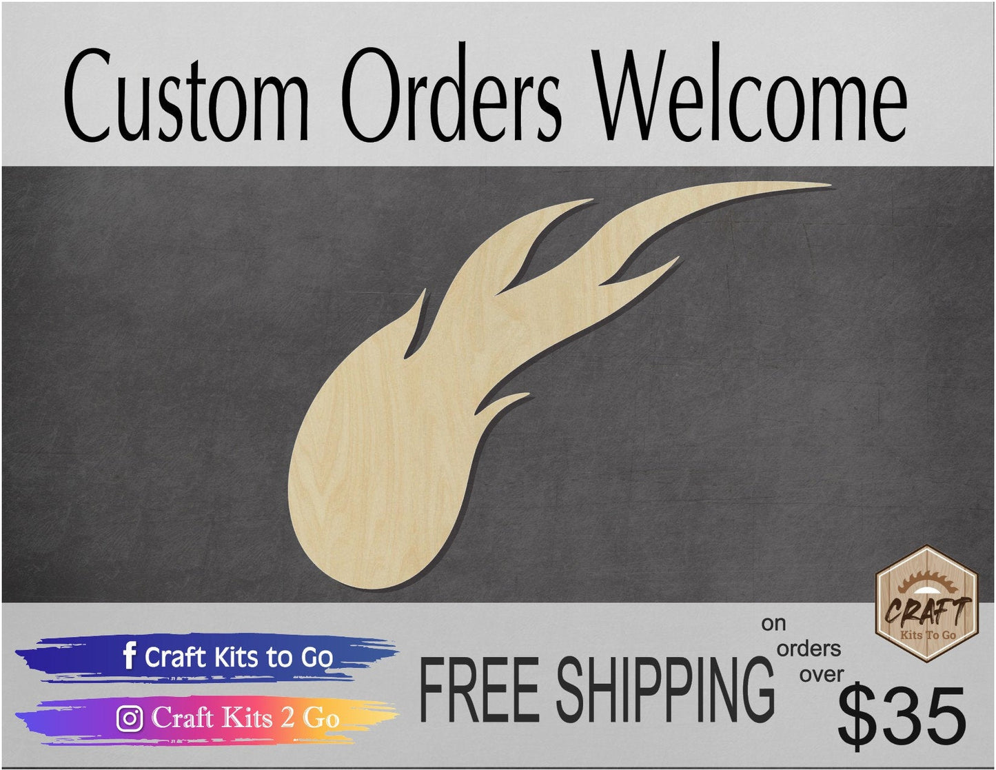 Comet Space wood blank cutouts outer space Paint kit Bedroom decor DIY #1321 - Multiple Sizes Available - Unfinished Cutout Shapes