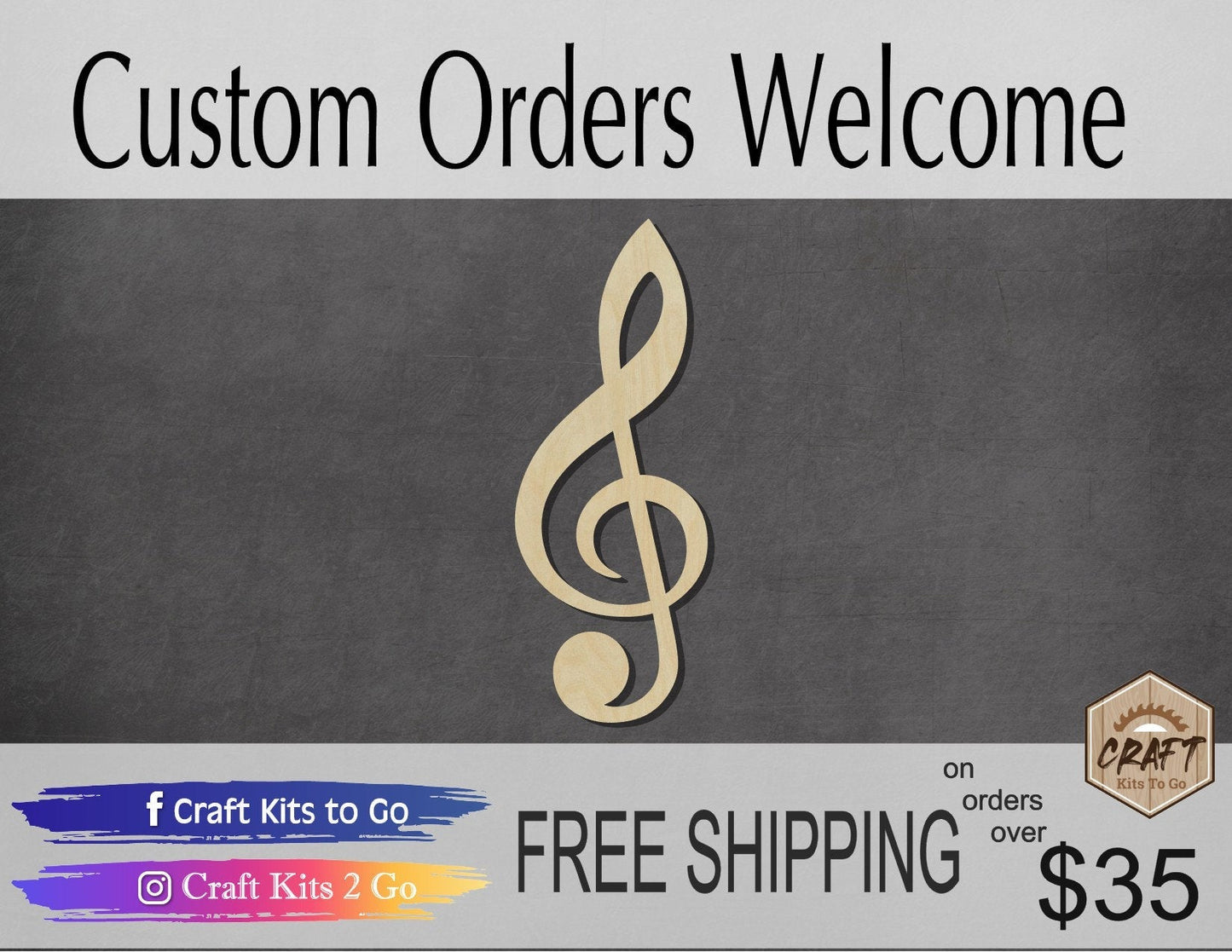 Treble Clef wood shape wood cutouts DIY Paint kit Music class Band #2118 - Multiple Sizes Available - Unfinished Wood Cutout Shapes