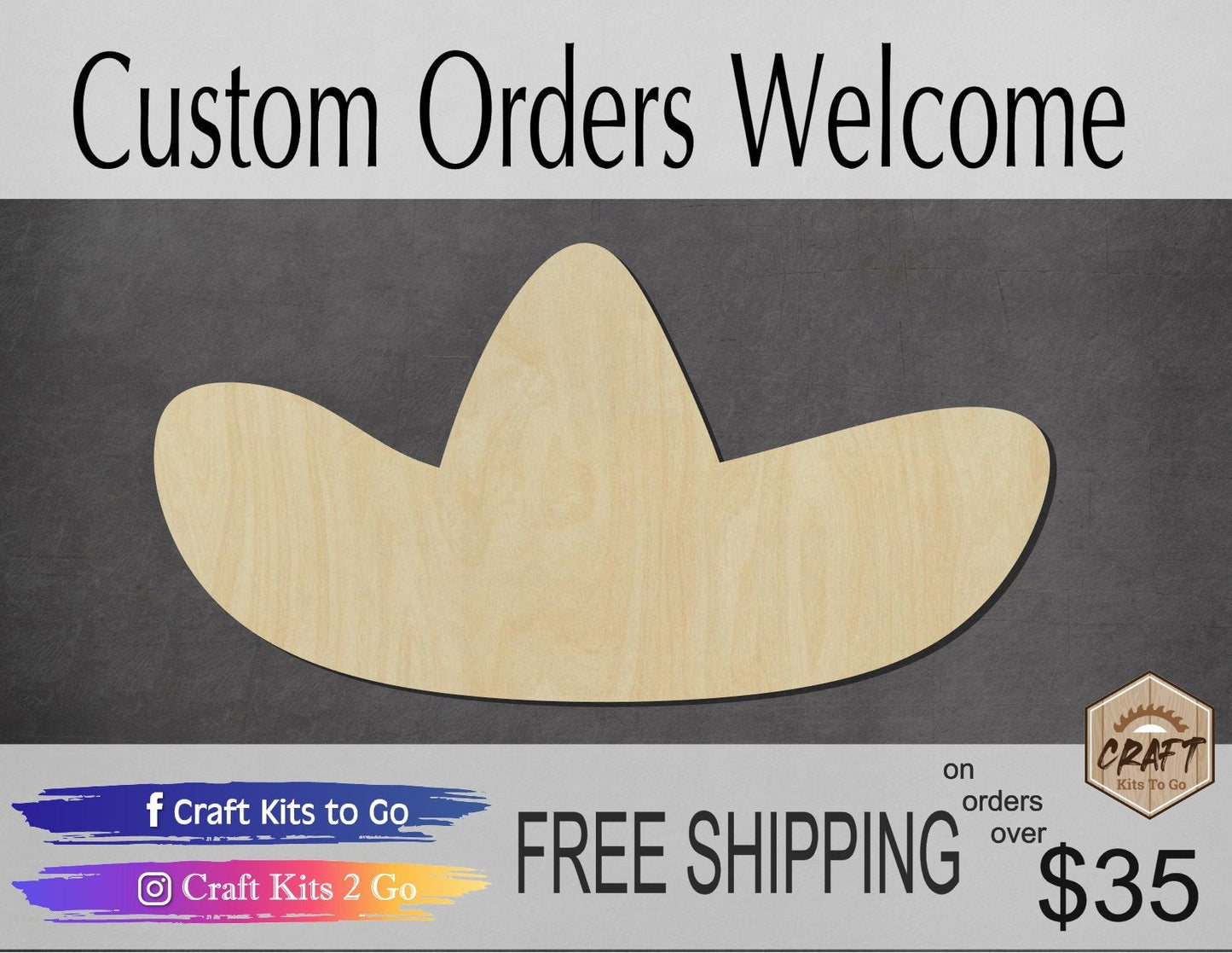 Sombrero wood shape wood cutouts DIY paint kit #2032 - Multiple Sizes Available - Unfinished Wood Cutout Shapes