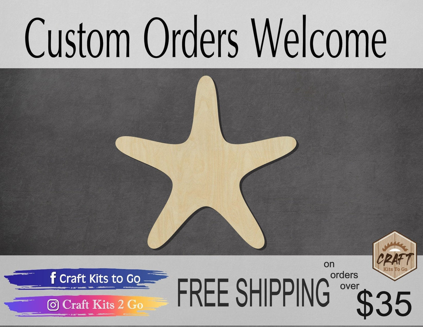 Starfish wood shape wood cutouts ocean animals sea life beach DIY Paint kit #2055 - Multiple Sizes Available - Unfinished Wood Cutout Shapes