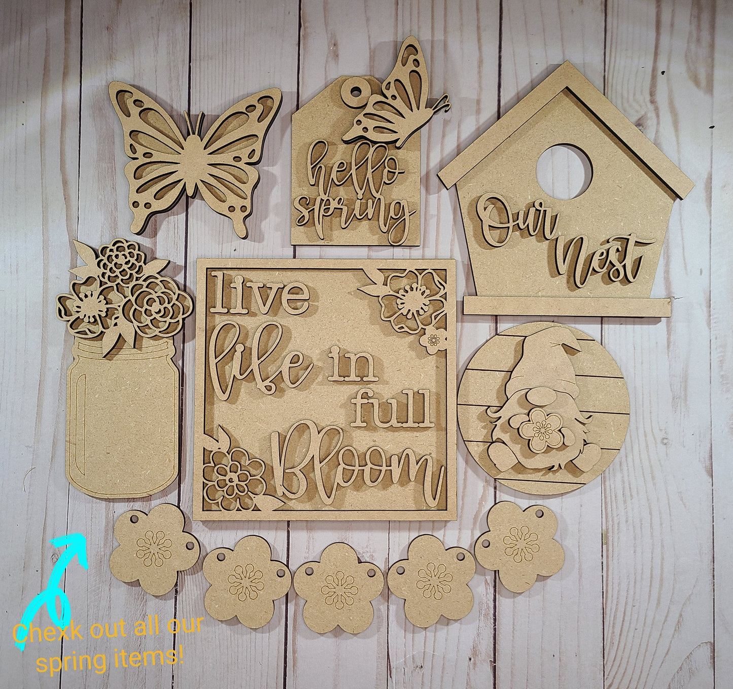 Spring Gnome Circle Craft Kit Paint Kit Party Paint Kit #2747 - Multiple Sizes Available - Unfinished Wood Cutout Shapes