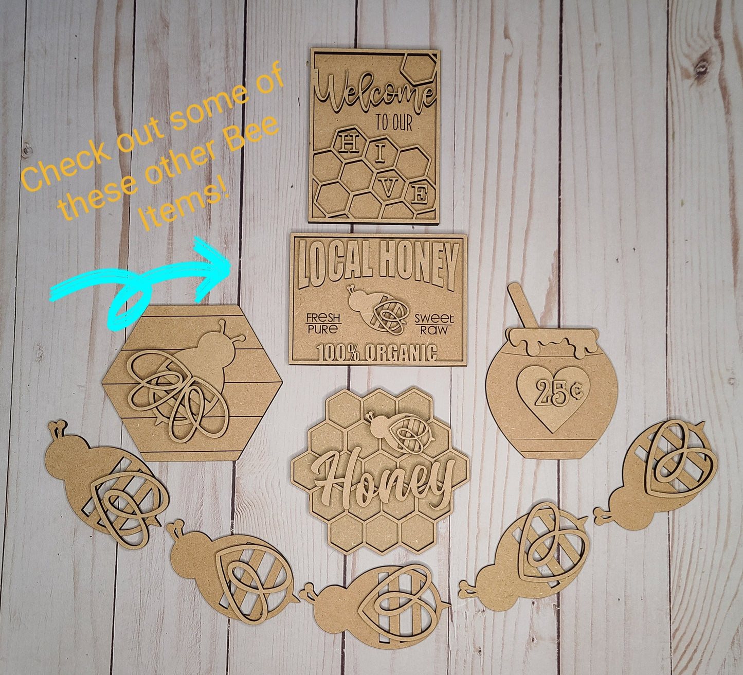 Welcome to Our Hive Honey Bee Craft Kit #2771 - Multiple Sizes Available - Unfinished Wood Cutout Shapes