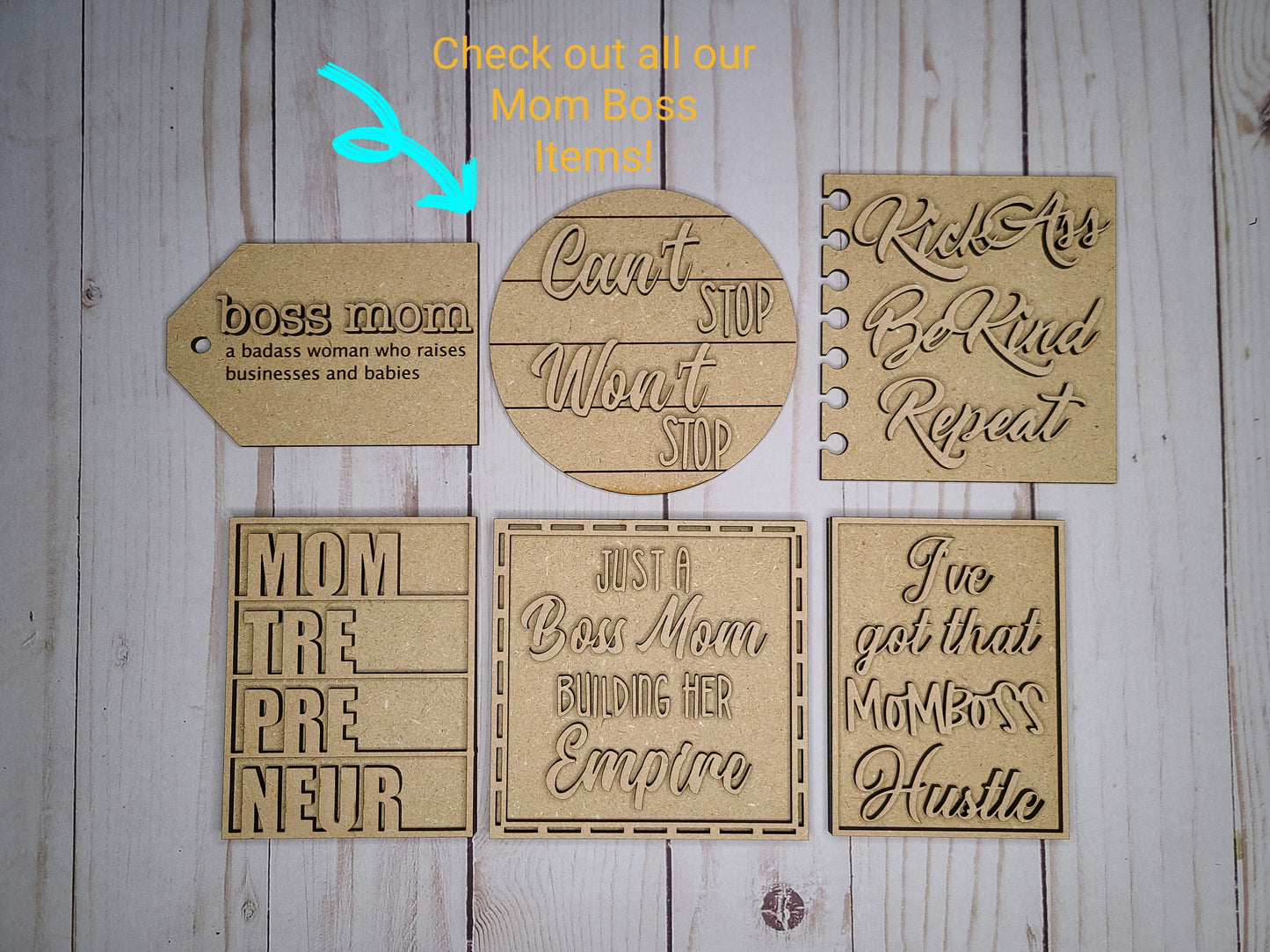 Momtrepreneur Mom Boss Mother's Day DIY Craft Kit #2778 - Multiple Sizes Available - Unfinished Wood Cutout Shapes
