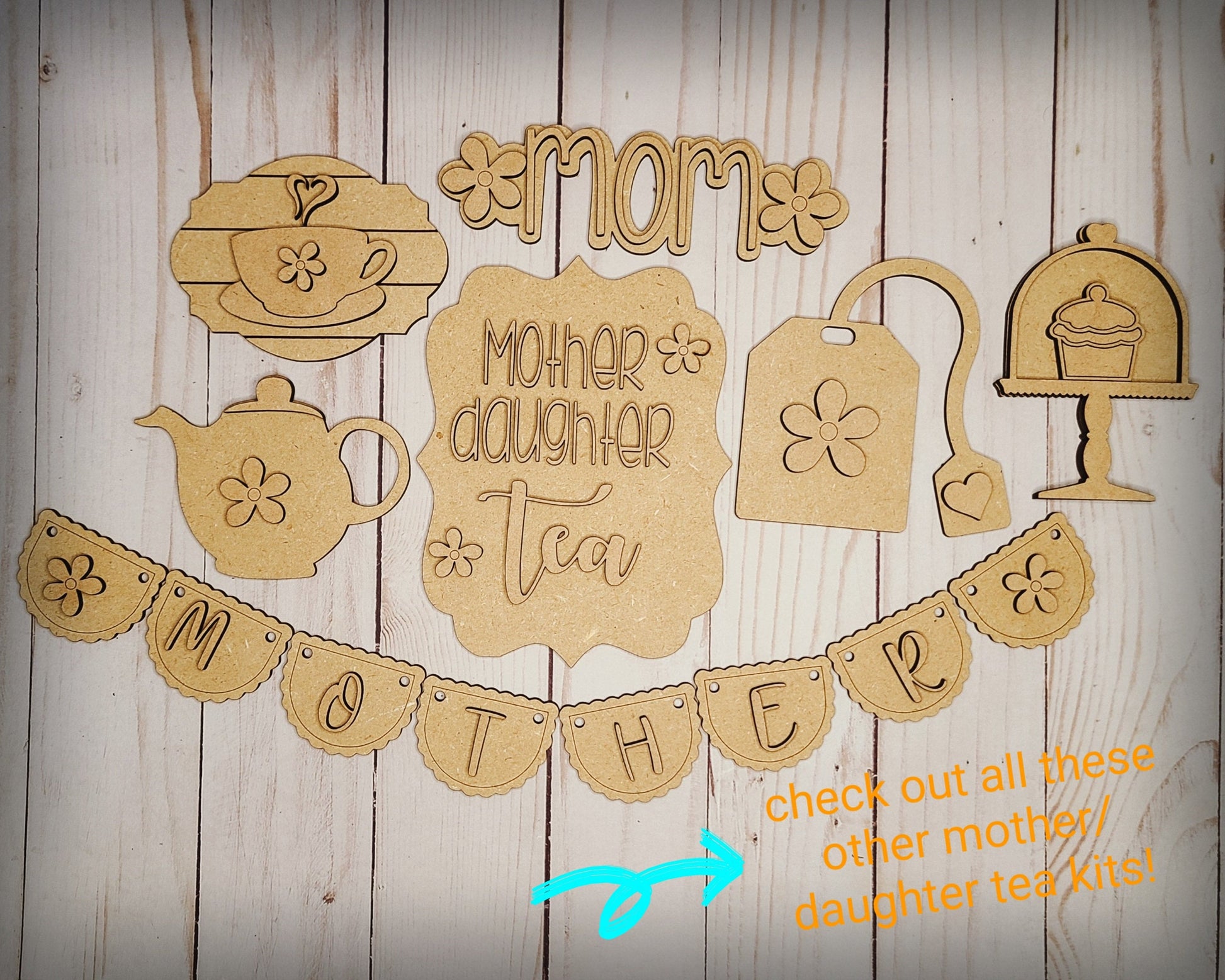 Tea Cup Tea Party Craft DIY Paint Party Kit Craft Kit for Adults #2627 - Multiple Sizes Available - Unfinished Wood Cutout Shapes