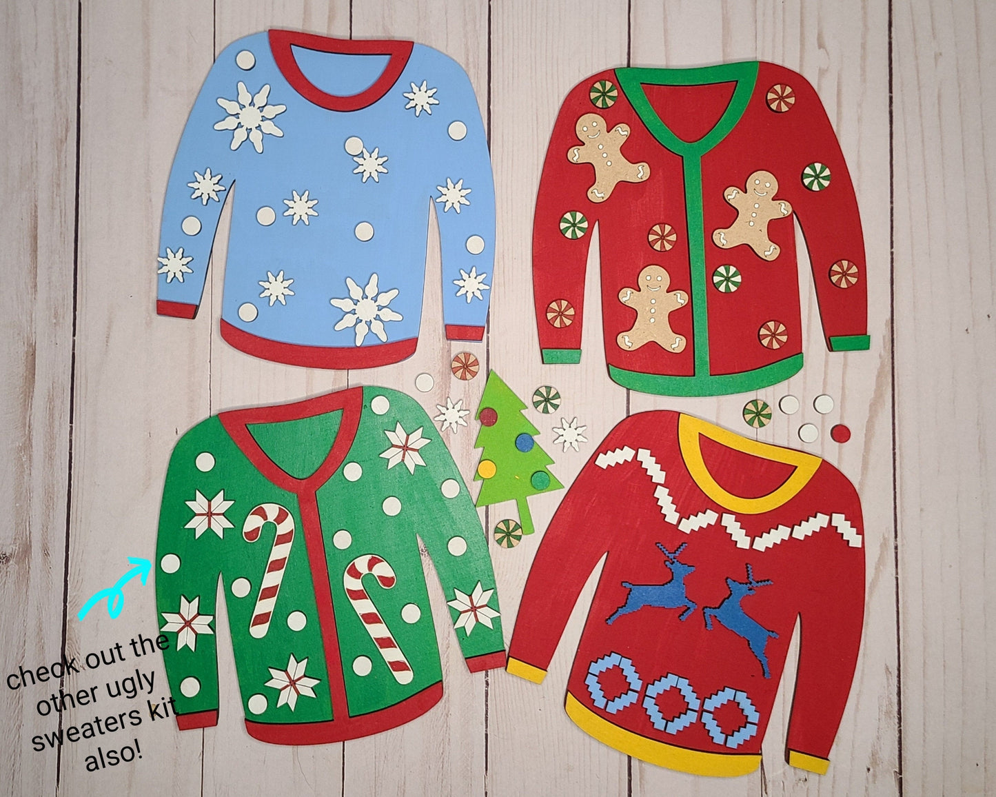 Ugly Sweater #1 Christmas Craft Kit Decor Kit DIY Paint kit #2473 - Multiple Sizes Available - Unfinished Wood Cutout Shapes