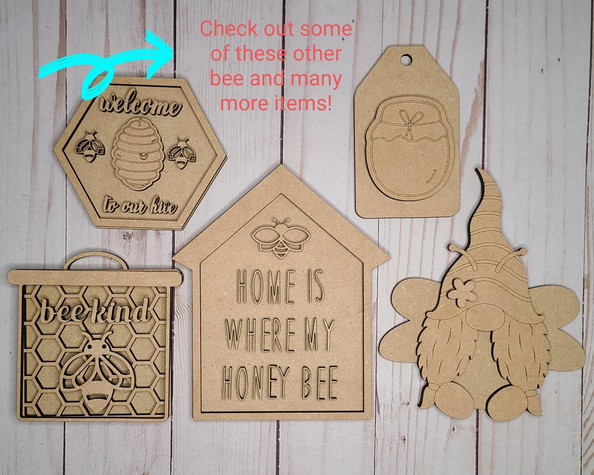 Bee Kind Craft Kit Bee Decor Honey Bee Craft Kit #2684 - Multiple Sizes Available - Unfinished Wood Cutout Frames