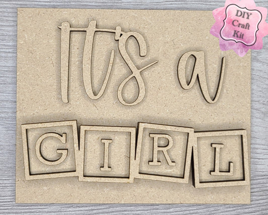 Its a Girl Baby Shower DIY Craft Kit #2893 - Multiple Sizes Available - Unfinished Wood Cutout Shapes