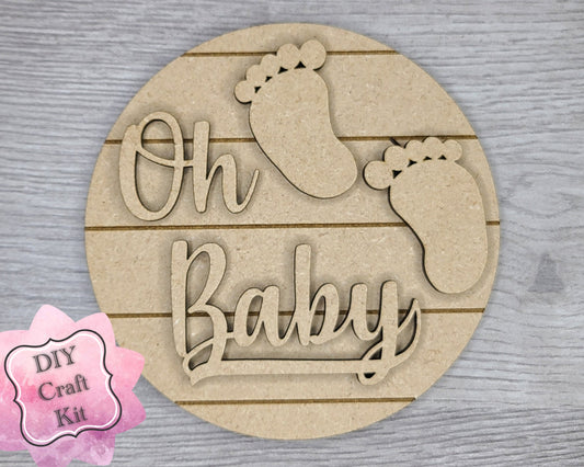 OH BABY! Baby Shower DIY Craft Kit #2894 - Multiple Sizes Available - Unfinished Wood Cutout Shapes