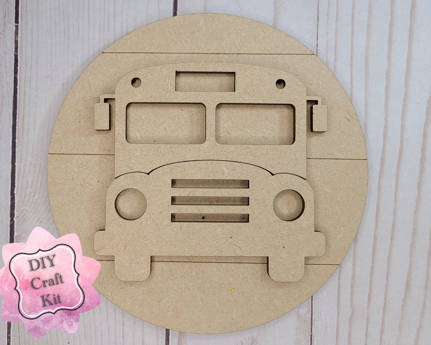 School Bus Round Back to School DIY Craft Kit #2306 - Multiple Sizes Available - Unfinished Wood Cutout Shapes