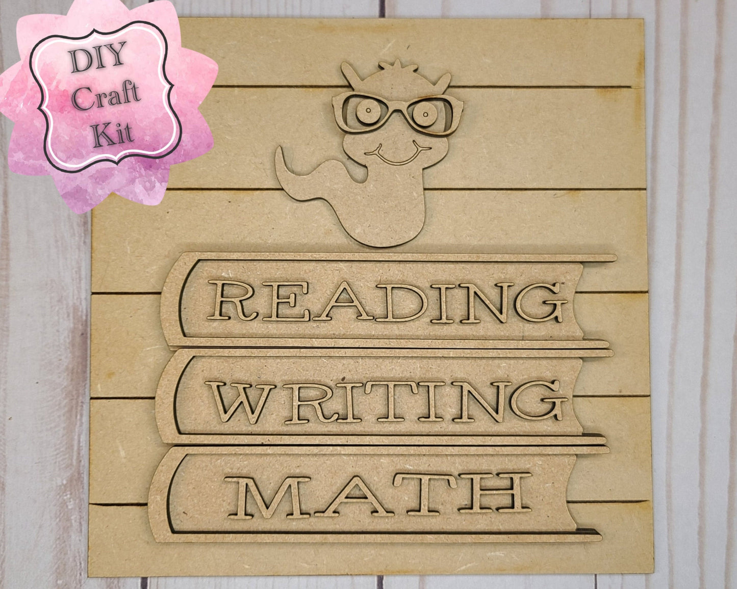 Book Worm Back to School kit DIY Craft Kit #2550 Multiple Sizes Available - Unfinished Wood Cutout Shapes