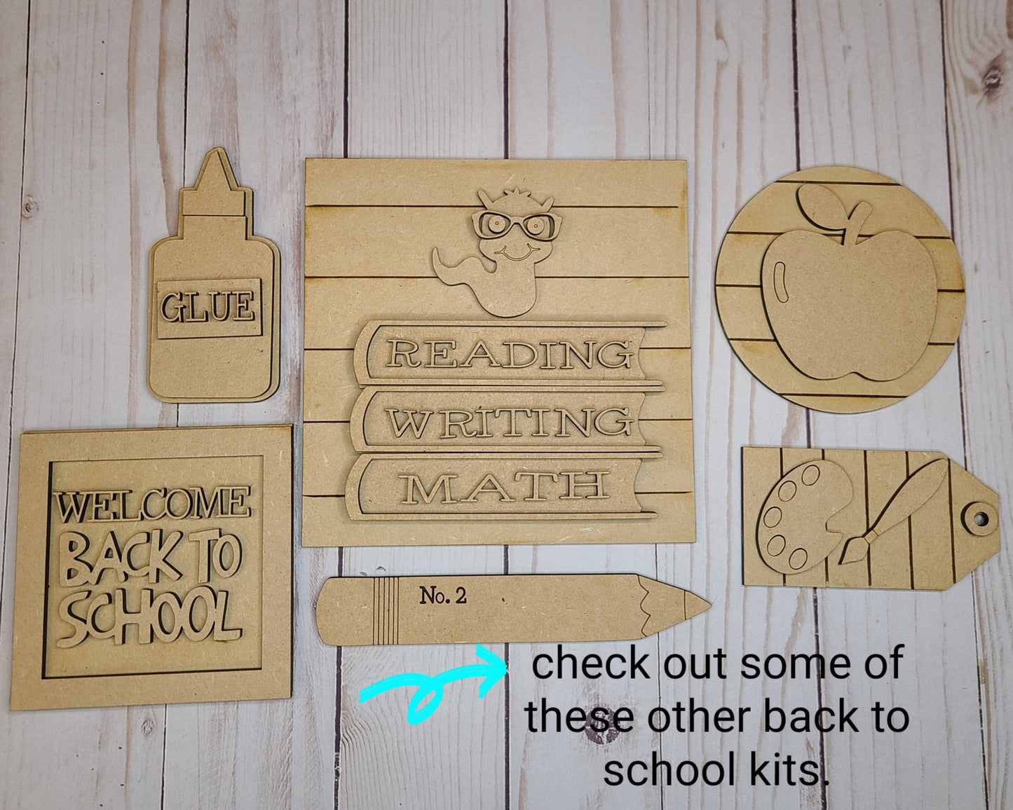 Glue Bottle Back to School kit DIY Craft Kit #2551 Multiple Sizes Available - Unfinished Wood Cutout Shapes