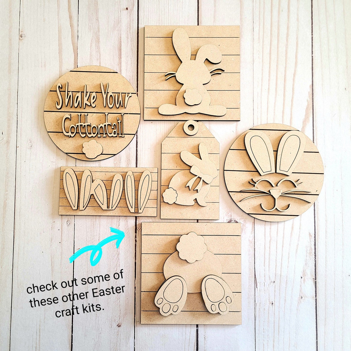 Shake Your Cotton Tail Easter Kit Craft Night Crafty Craft Kit #2557 - Multiple Sizes Available - Unfinished Wood Cutout Shapes
