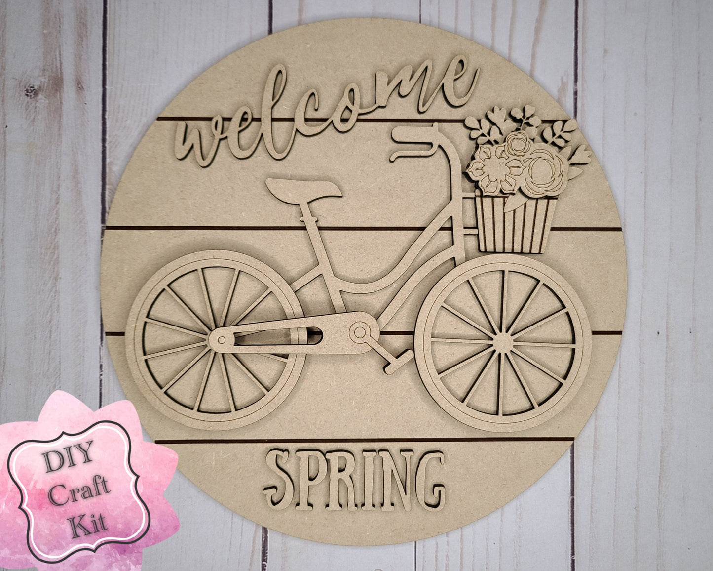Spring Bike Springtime Decor Porch Decor Craft Kit Paint Party Kit #2650 - Multiple Sizes Available - Unfinished Wood Cutout Frames