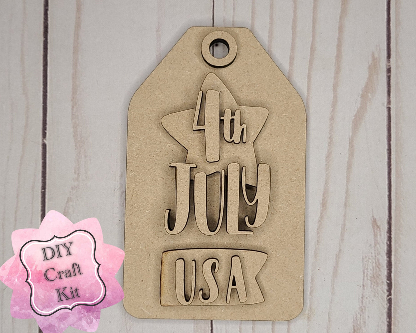 4th of July Tag Independence Day Kit Paint Kit DIY Craft Kit #2697 - Multiple Sizes Available - Unfinished Wood Cutout Shapes