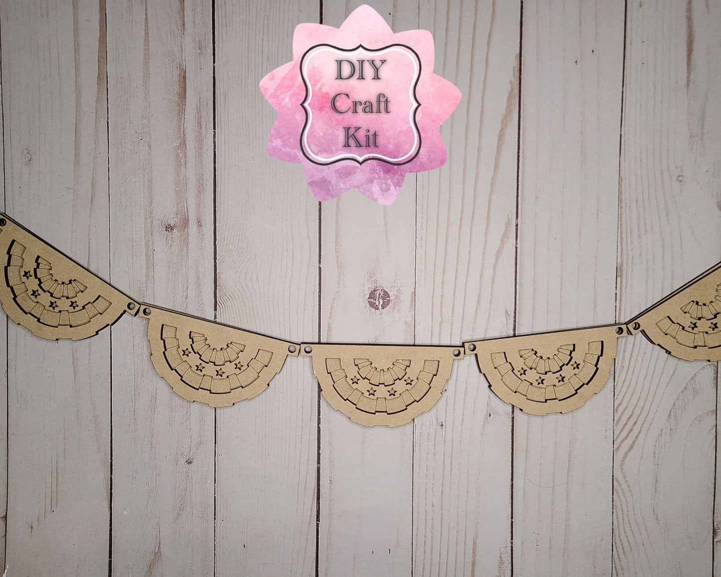 4th of July Patriotic Bunting Banner Craft Kit for Adults #2791 - Multiple Sizes Available - Unfinished Wood Cutout Shapes