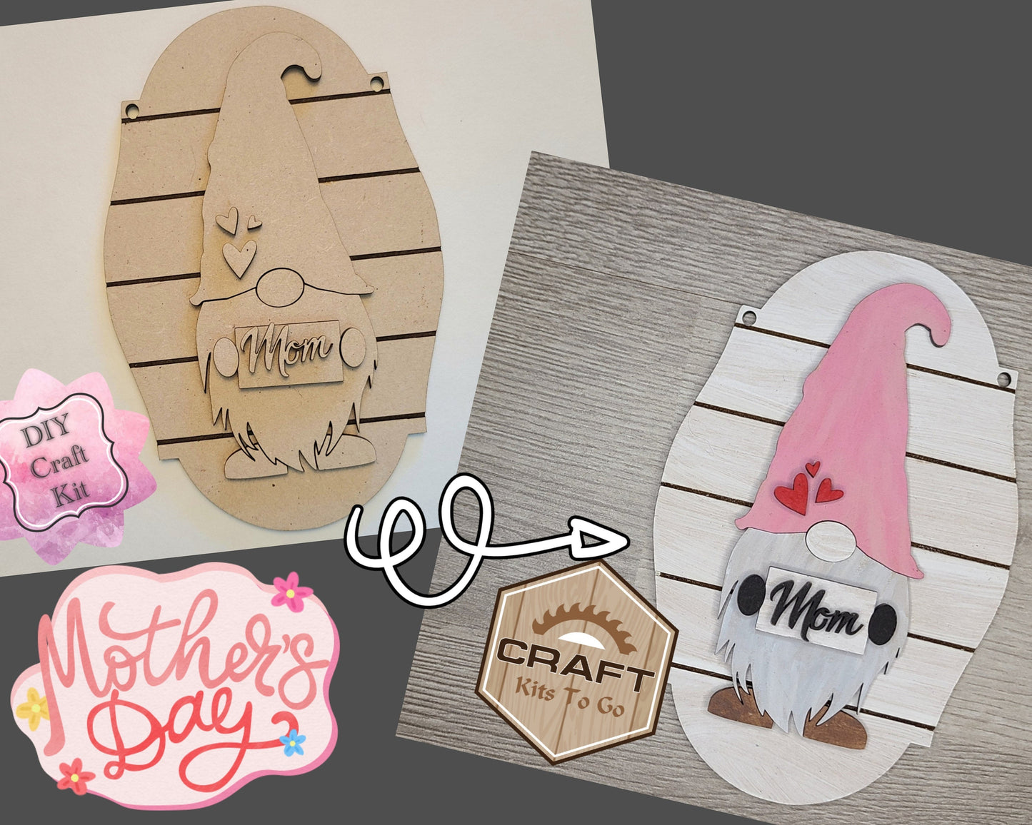 Mom Gnome Kit Craft Night Crafty Craft Kit #2518 - Multiple Sizes Available - Unfinished Wood Cutout Shapes