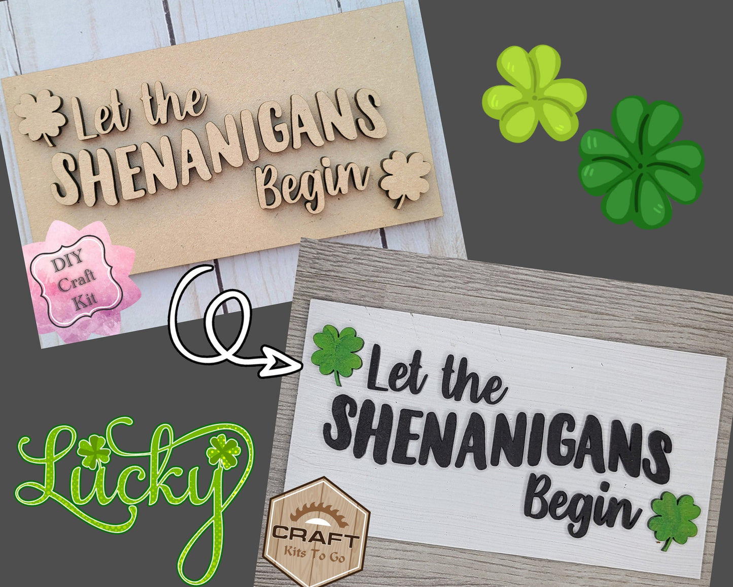 St. Patrick's Day Shenanigan Craft Kit #2505 Multiple Sizes Available - Unfinished Wood Cutout Shapes