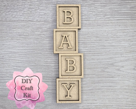 Baby Blocks Baby Shower DIY Craft Kit #2892 - Multiple Sizes Available - Unfinished Wood Cutout Shapes