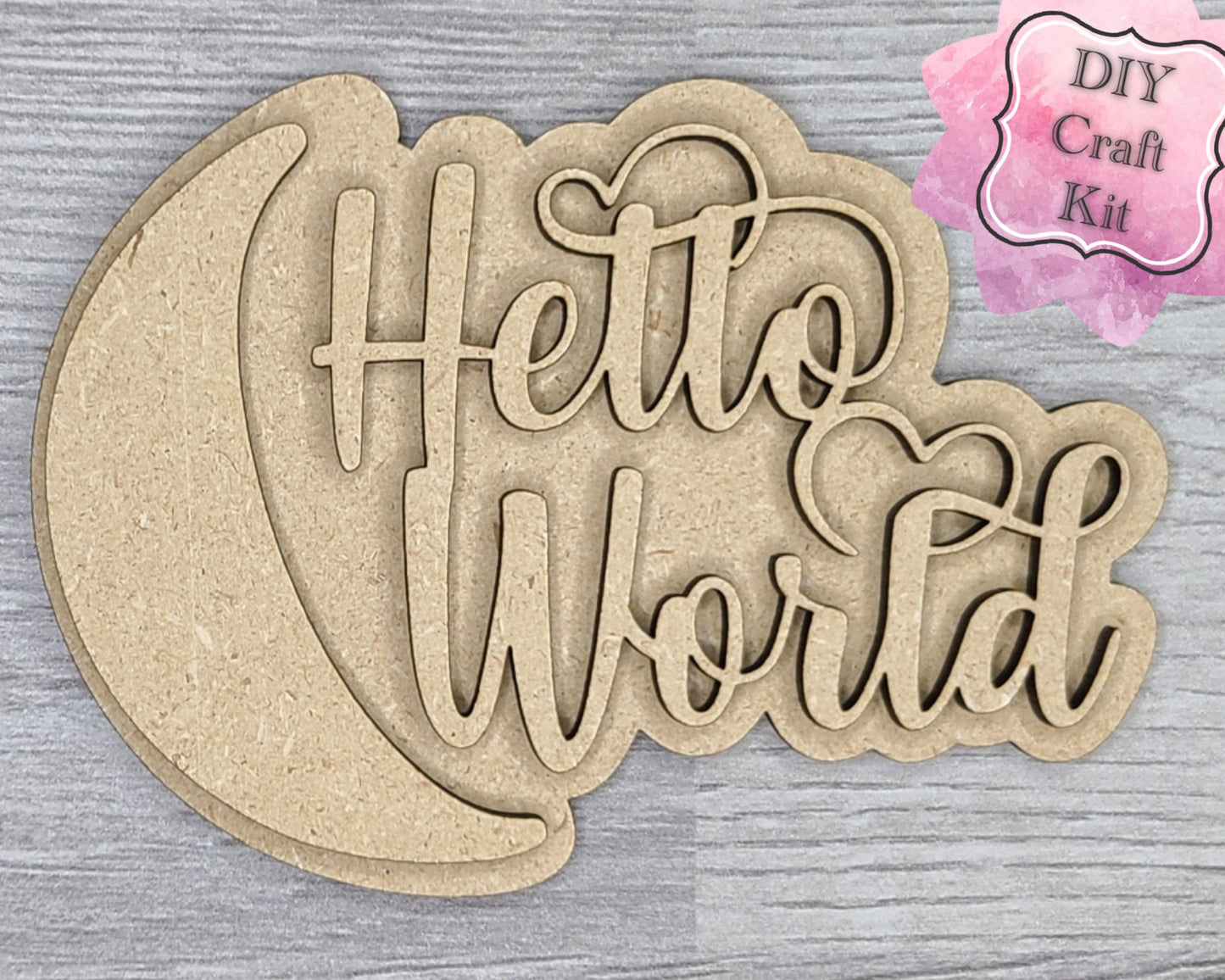 Hello World Baby Shower DIY Craft Kit #2895 - Multiple Sizes Available - Unfinished Wood Cutout Shapes