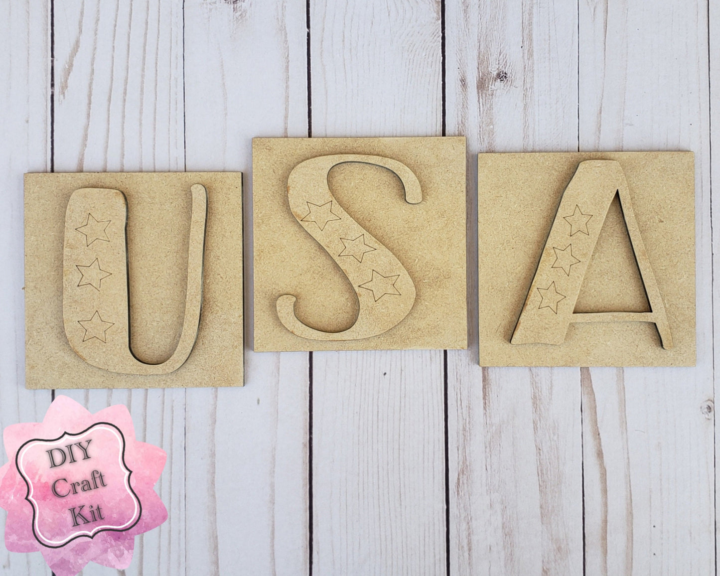 USA Square Kit DIY Paint kit #2264 - Multiple Sizes Available - Unfinished Wood Cutout Shapes