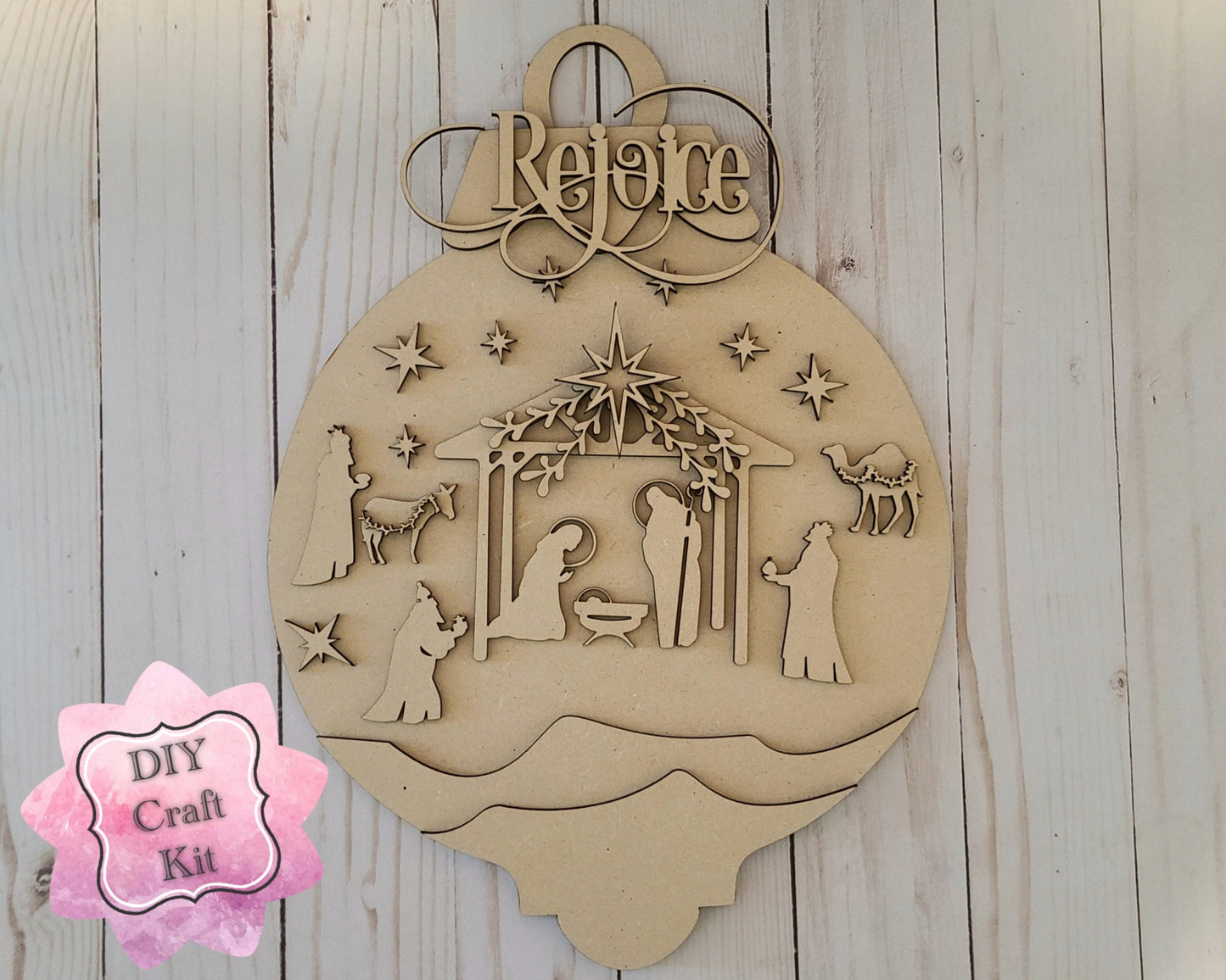 Nativity Ornament DIY Paint kit #2484 - Multiple Sizes Available - Unfinished Wood Cutout Shapes