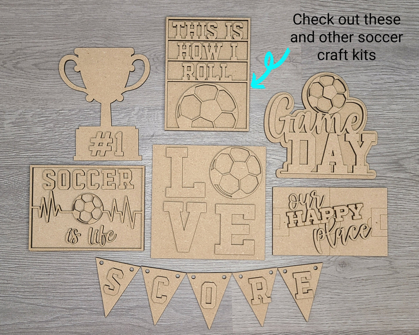 Soccer Life Sport Soccer Decor DIY Paint kit #2933 - Multiple Sizes Available - Unfinished Wood Cutout Shapes