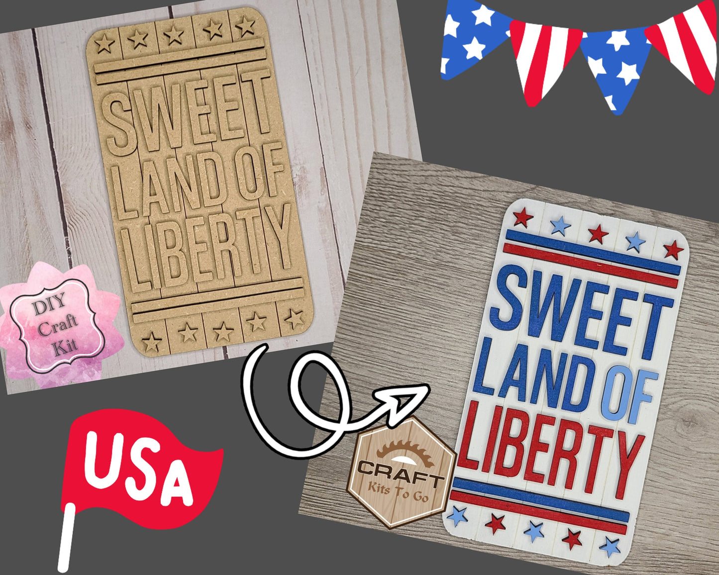 Sweet Land of Liberty 4th of July Decor Independence Day DIY Paint kit #2838 - Multiple Sizes Available - Unfinished Wood Cutout Shapes