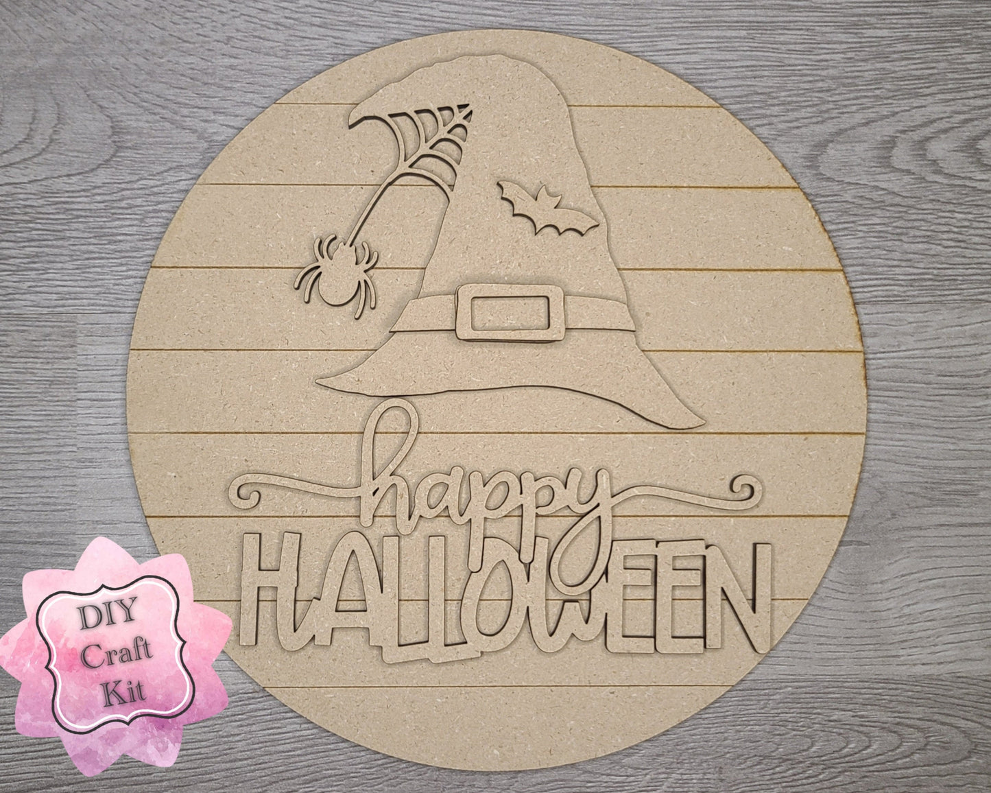 Happy Halloween Witch Decor DIY Paint kit #3042 - Multiple Sizes Available - Unfinished Wood Cutout Shapes
