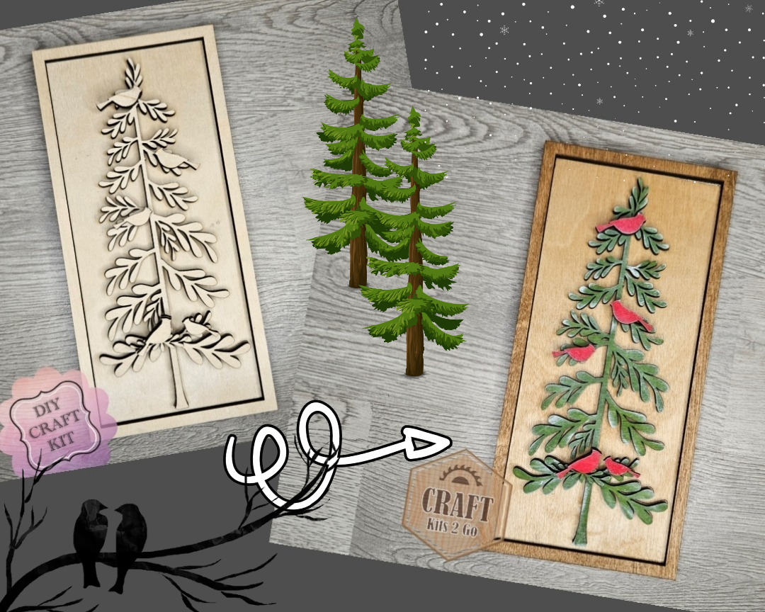 Primitive Christmas Tree with Cardinals | #4498