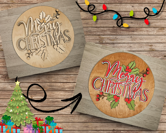 Merry Christmas Holly Sign | #4630