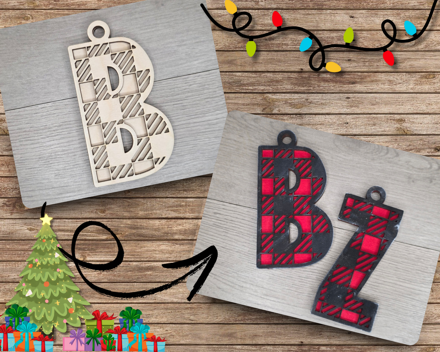 Plaid Letter Ornament | #5214