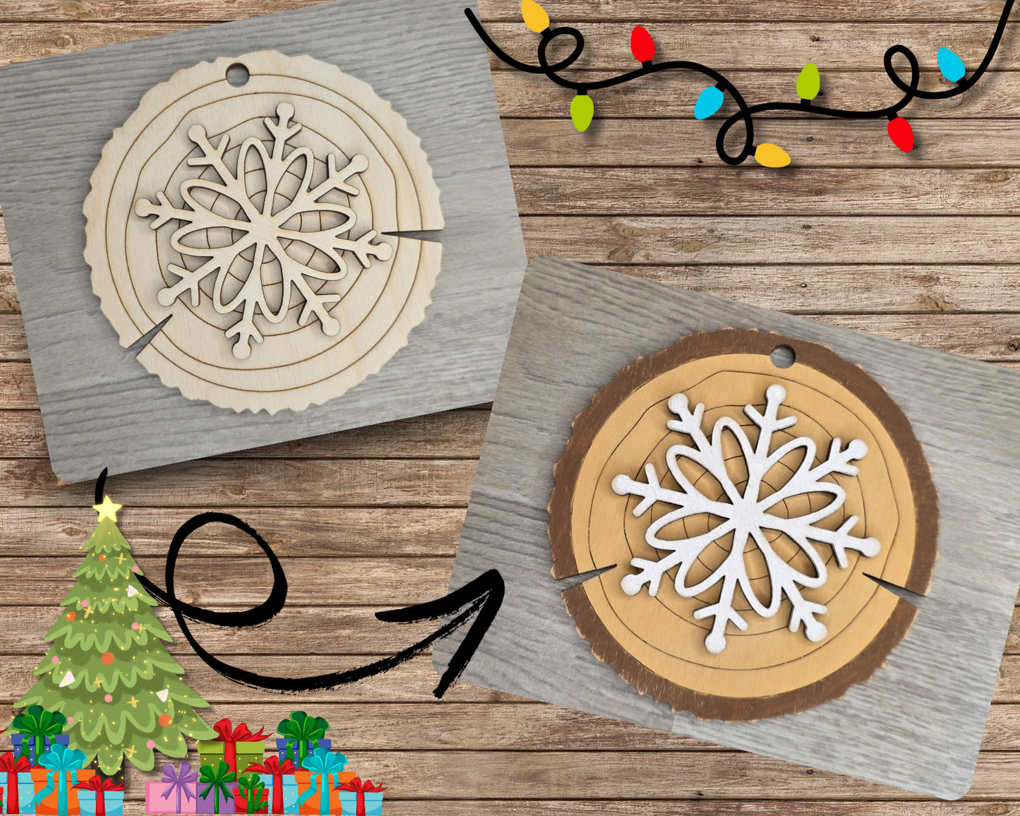 Snowflake Wood slice Ornament | #2986