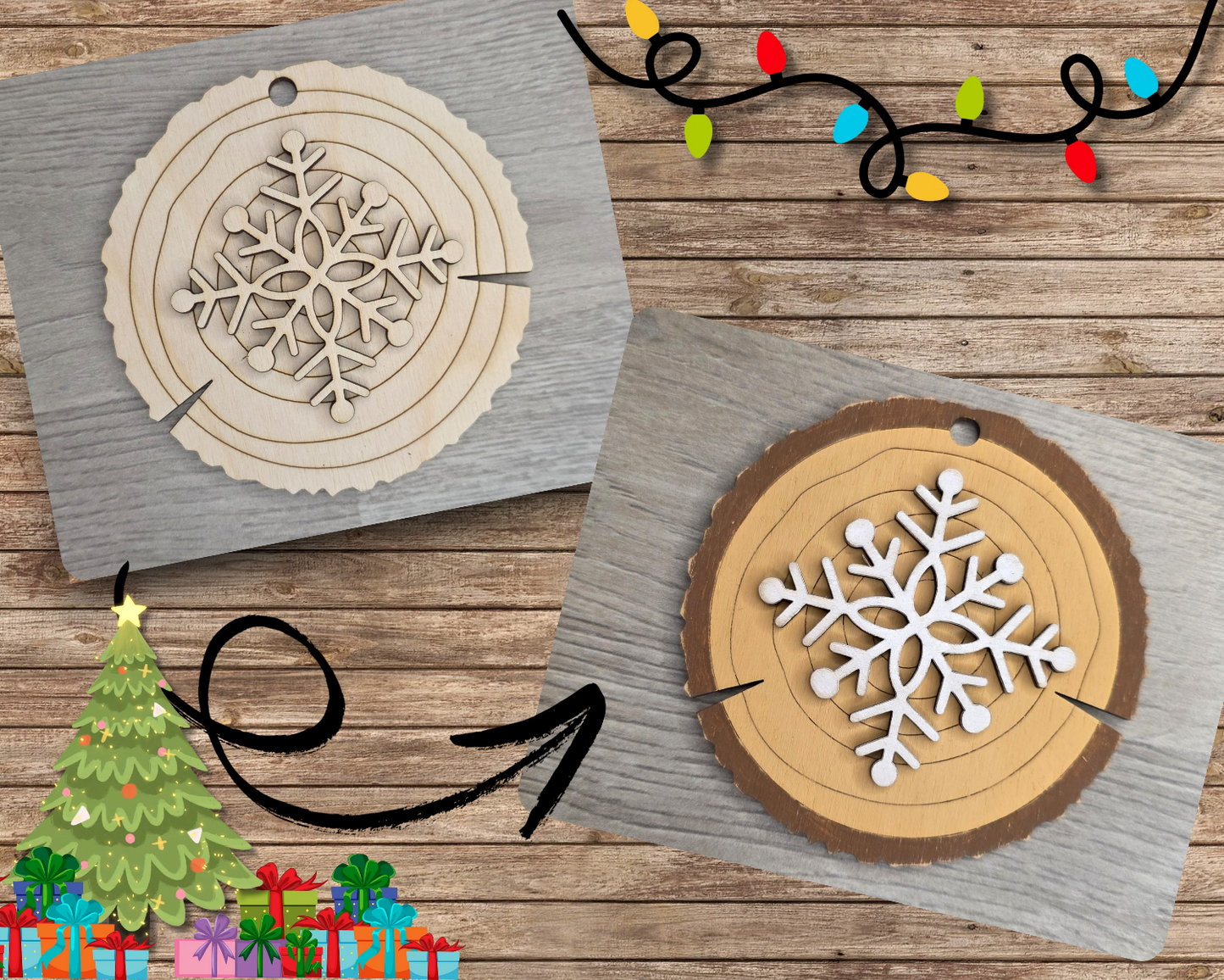 Snowflake Wood Slice Ornament | #5241