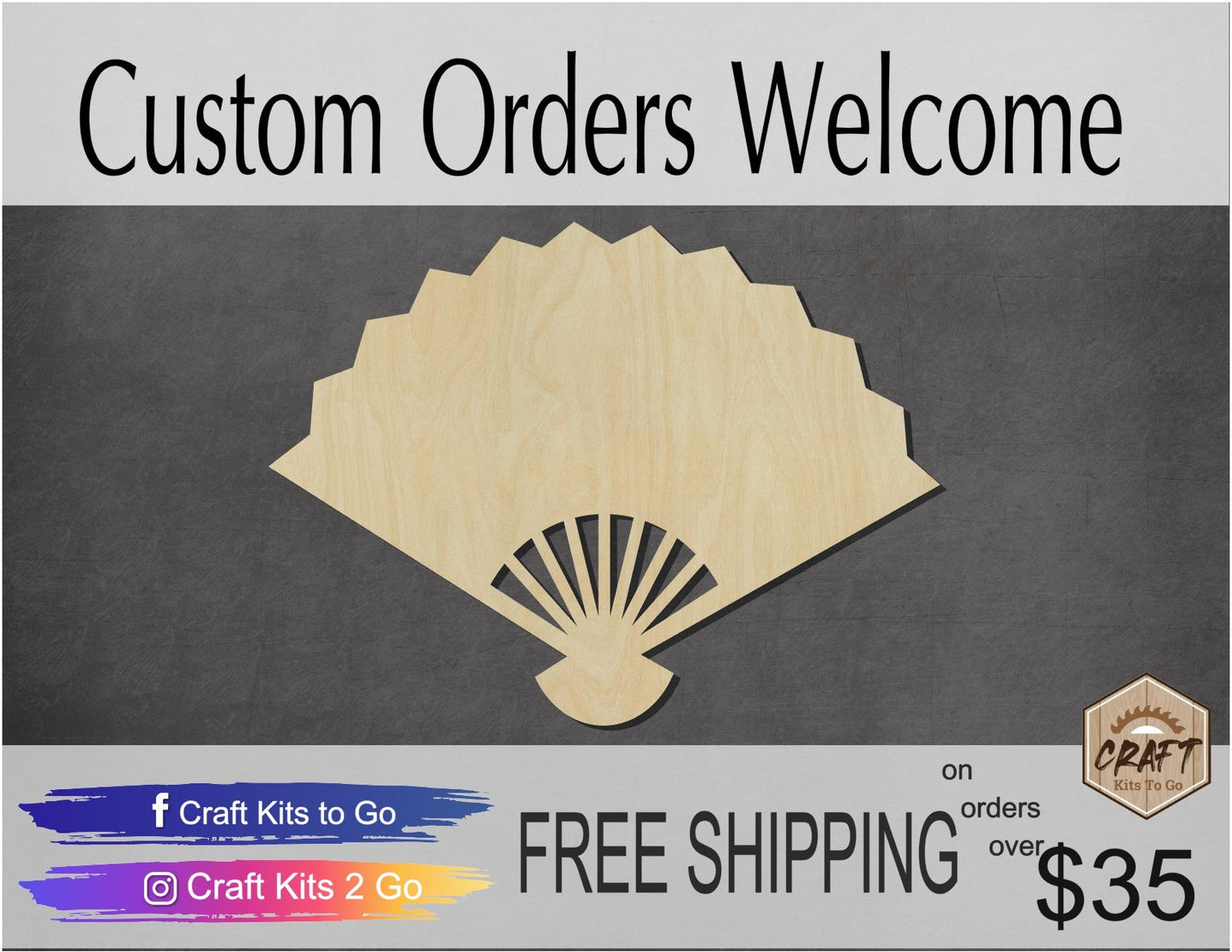 Fan Cutout Wood cutouts DIY Paint Kit Food cutouts #1454 - Multiple Sizes Available - Unfinished Cutout Shapes
