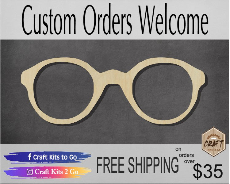 Glasses Back to School Sight DIY paint kit #2307 - Multiple Sizes Available - Unfinished Wood Cutout Shapes