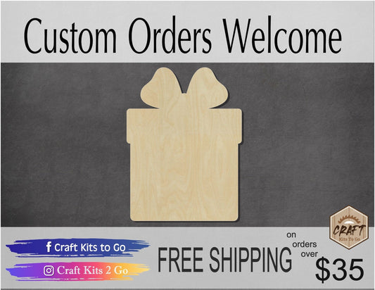 Christmas Present wood blank cutouts Christmas time Christmas craft paint kit #1312 - Multiple Sizes Available - Unfinished Cutout Shapes