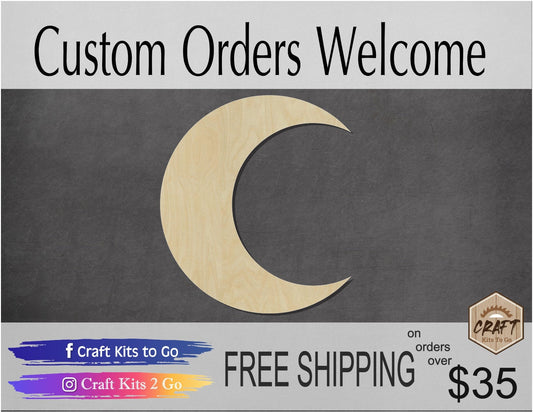 Crescent Moon Night time good night sleepy DIY paint color yourself #1392 - Multiple Sizes Available - Unfinished Cutout Shapes