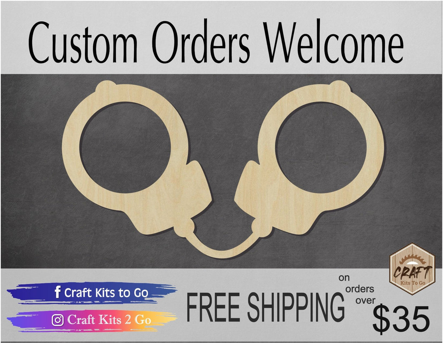 Handcuffs wood blank cutouts Cops Cop DIY paint kit Jail Paint yourself #1579 - Multiple Sizes Available - Unfinished Cutout Shapes