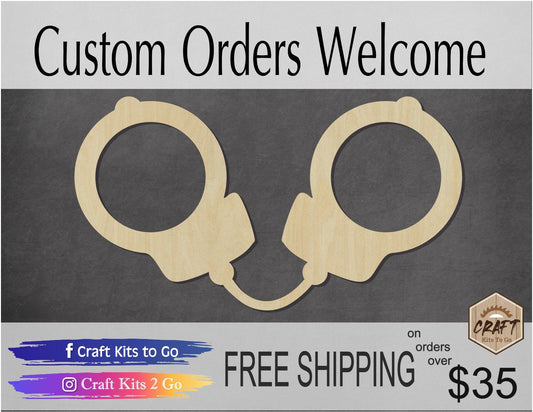 Handcuffs wood blank cutouts Cops Cop DIY paint kit Jail Paint yourself #1579 - Multiple Sizes Available - Unfinished Cutout Shapes