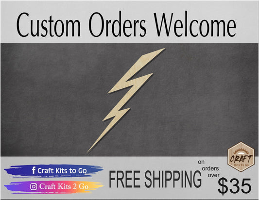 Lightning Bult wood cutouts wood shapes DIY Paint Kit Nature Night Sky #1692 - Multiple Sizes Available - Unfinished Wood Cutout Shapes