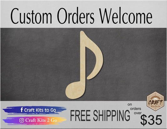 Music Note wood shape wood cutouts Music Class Notes DIY Paint kit #1771 - Multiple Sizes Available - Unfinished Wood Cutout Shapes