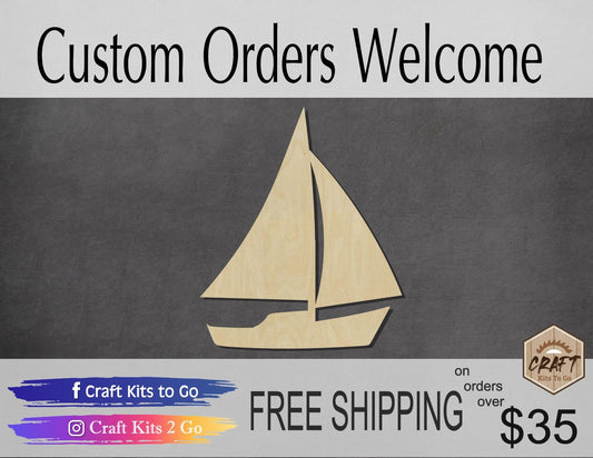 Sailboat wood shape wood cutouts Sailing Ocean Boat DIY Paint kit #1947 - Multiple Sizes Available - Unfinished Wood Cutout Shapes